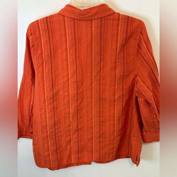 Breckenridge Orange Casual Button Down Shacket with Pintuck Pleats - Picture 2 of 9